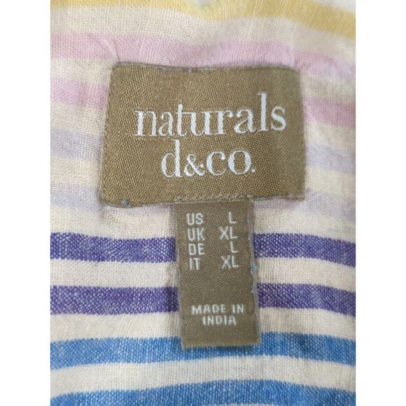 Naturals d&co Rainbow Striped Linen Blend Tunic Top Womens Large Popover Boho - Picture 2 of 16